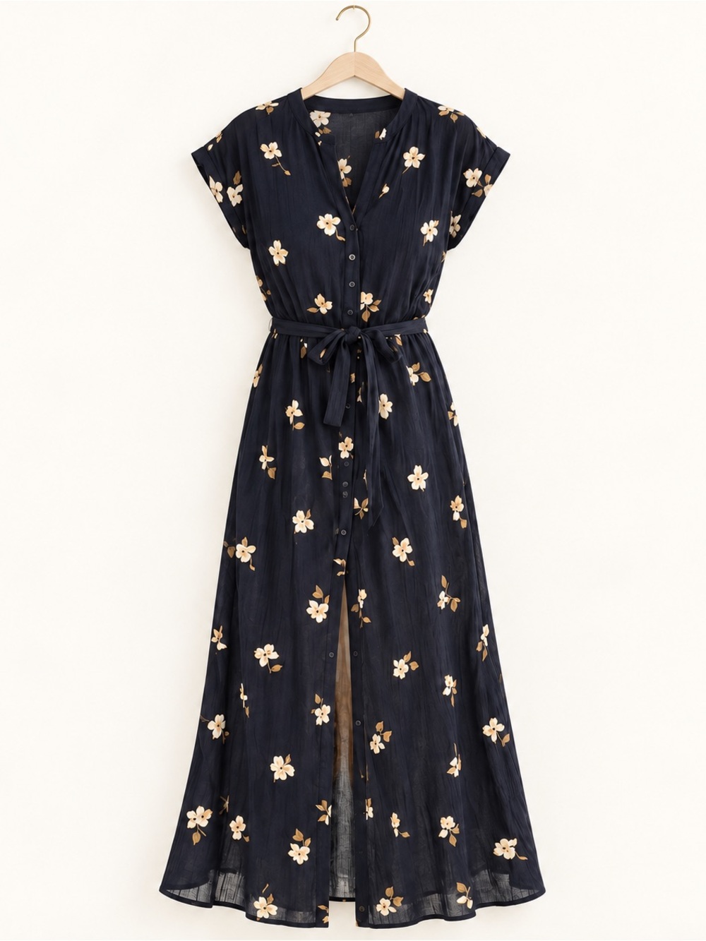 Black Floral Button-Front Maxi Dress